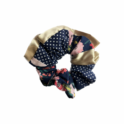 Polka Dot, Gold, With Floral Print Scrunchie