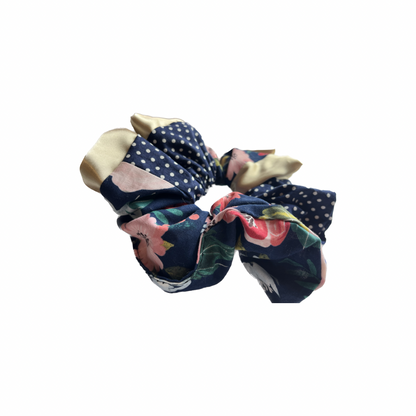 Polka Dot, Gold, With Floral Print Scrunchie